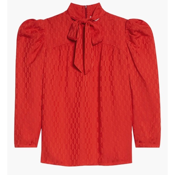 Sandro Tie Neck Satin Jacquard Blouse - Picture 5 of 7